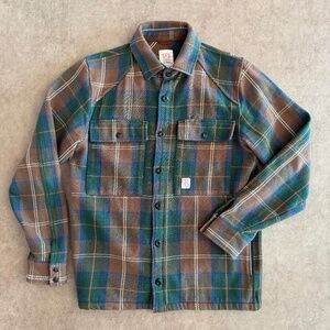 Topo Designs Mountain Shirt Jacket, brown-blue-green plaid, men's M
